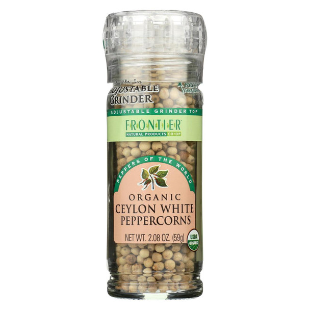 Frontier Herb Peppercorns - Organic - Whole - White - Grinder Bottle - 2.08 oz - Case of 6