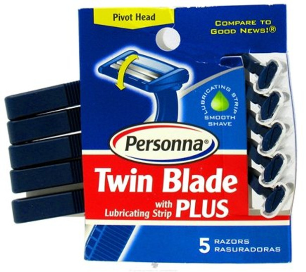 Personna Disposable Razors with Lubricating Strip - Twin Blade Plus - 5 Pack