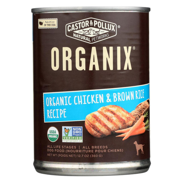 Castor and Pollux Organic Dog Food - Chicken and Brown Rice - Case of 12 - 12.7 oz.