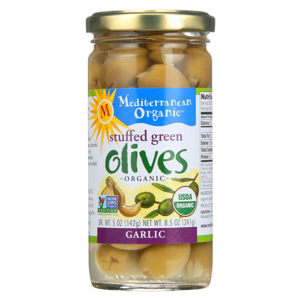 Mediterranean Organic Organic Stuffed Green Olives Garlic - Case of 12 - 8.5 OZ