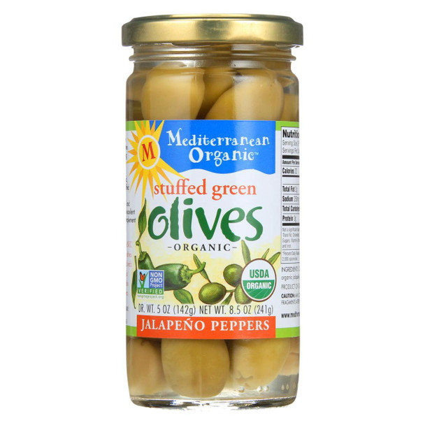 Mediterranean Organic Organic Stuffed Green Olives Jalapeno Peppers - Case of 12 - 8.5 OZ