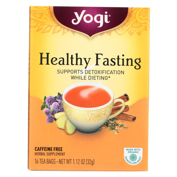 Yogi Healthy FastingHerbal Tea Caffeine Free - 16 Tea Bags - Case of 6