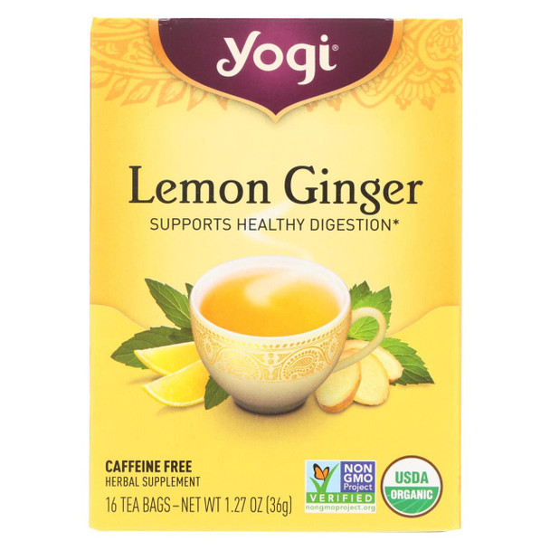 Yogi 100% Natural Herbal Tea Caffeine Free Lemon Ginger - 16 Tea Bags - Case of 6