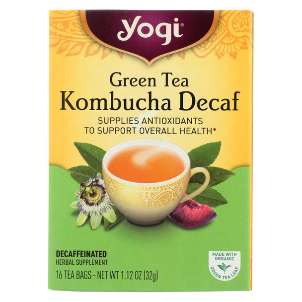 Yogi Herbal Green Tea Caffeine Free Kombucha - 16 Tea Bags - Case of 6