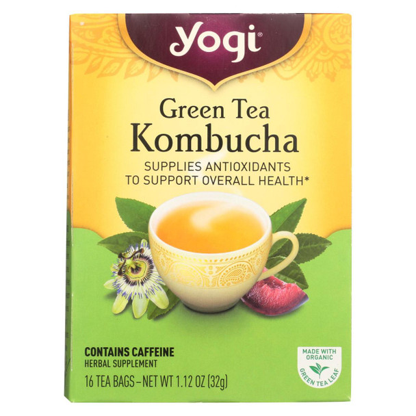 Yogi Herbal Green Tea Kombucha - 16 Tea Bags - Case of 6