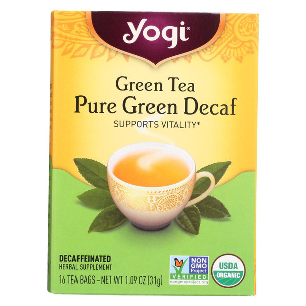 Yogi Organic Green Tea Caffeine Free - 16 Tea Bags - Case of 6