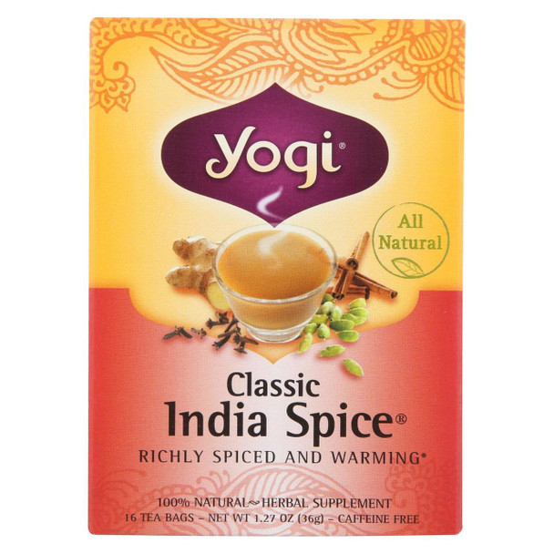 Yogi Herbal Tea Caffeine Free Classic India Spice - 16 Tea Bags - Case of 6