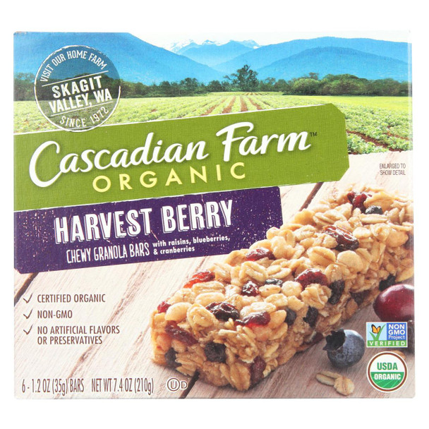 Cascadian Farm Organic Chewy Granola Bars - Harvest Berry - Case of 12 - 7.4 oz