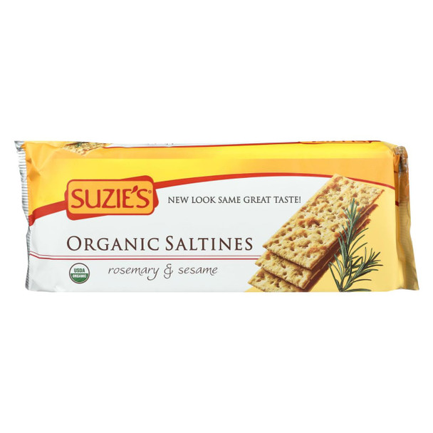 Suzie's Organic Saltines - Rosemary and Sesame - Case of 12 - 8.8 oz.