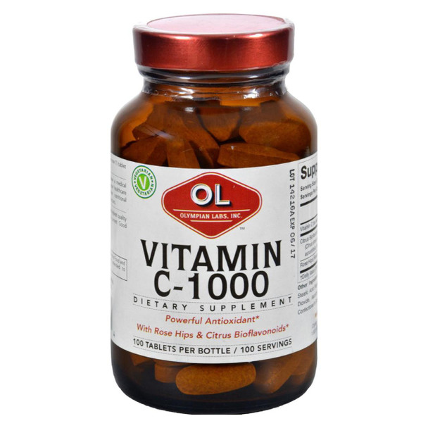 Olympian Labs Vitamin C - 1000 mg - Plus Rose Hips and Citrus Bioflavanoids - 100 Tablets