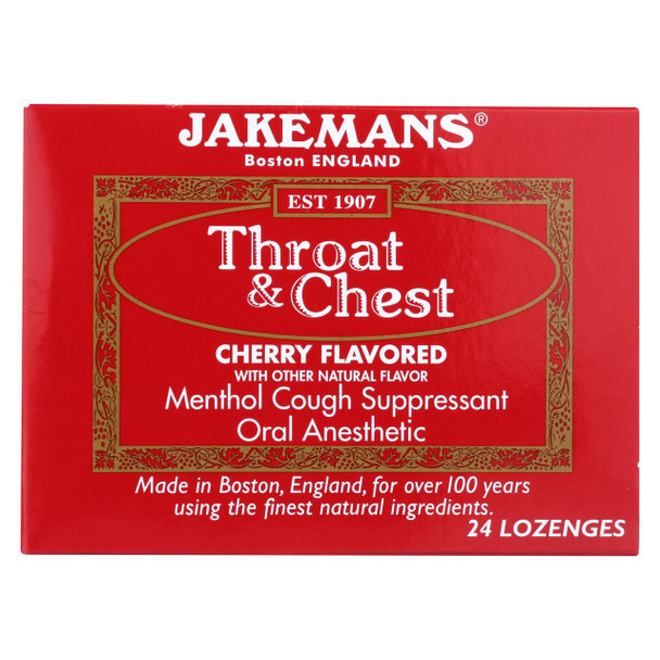 Jakemans Throat and Chest Lozenges - Cherry - Case of 24 - 24 Pack