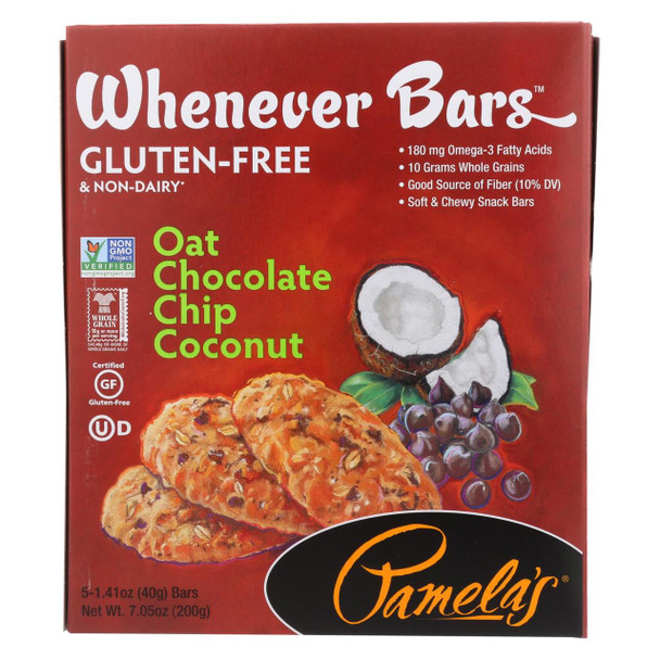 Pamela's Products - Oat Chocolate Chip Whenever Bars - Coconut - Case of 6 - 1.41 oz.