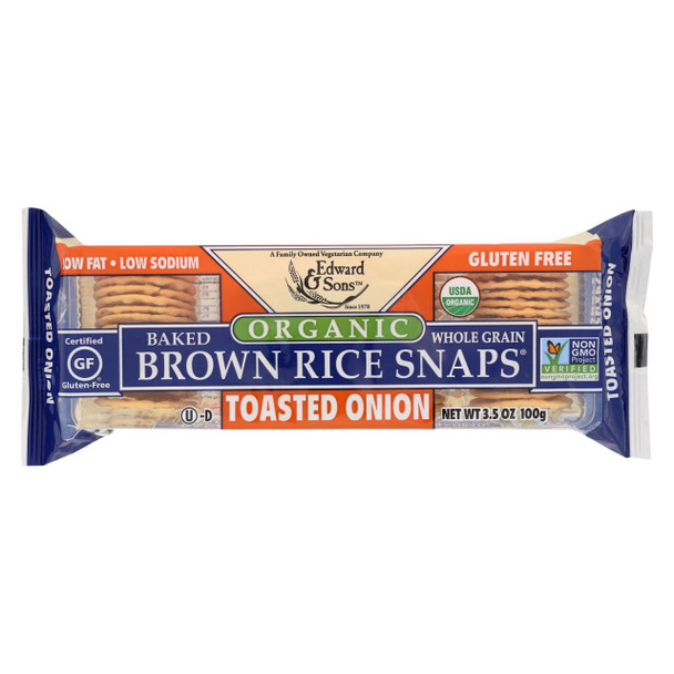 Edward and Sons Brown Rice Snaps - Toasted Onion - Case of 12 - 3.5 oz.