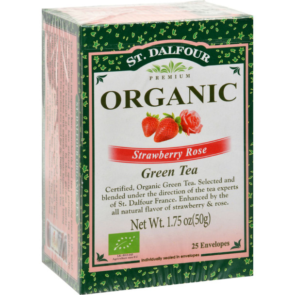 St Dalfour Organic Strawberry Rose Green Tea Strawberry Rose - 25 Tea Bags - Case of 6