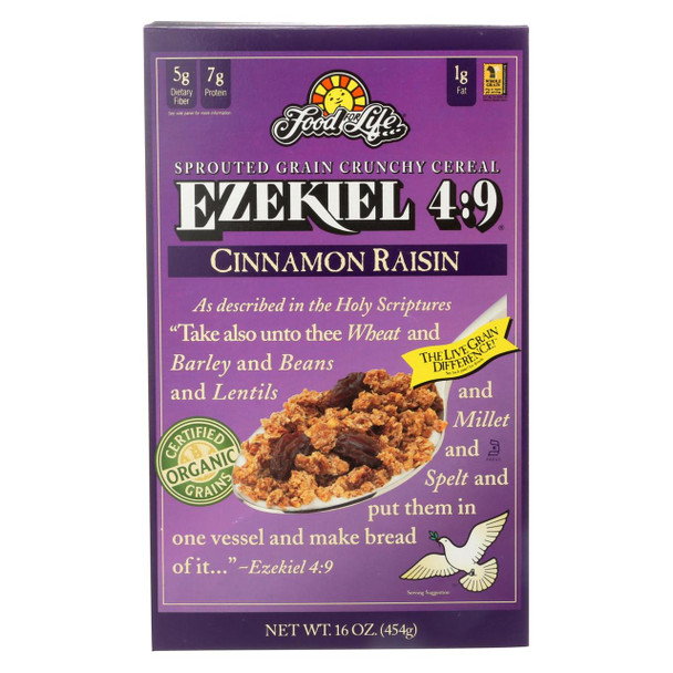 Food For Life Baking Co. Cereal - Organic - Ezekiel 4-9 - Sprouted Whole Grain - Cinnamon Raisin - 16 oz - case of 6