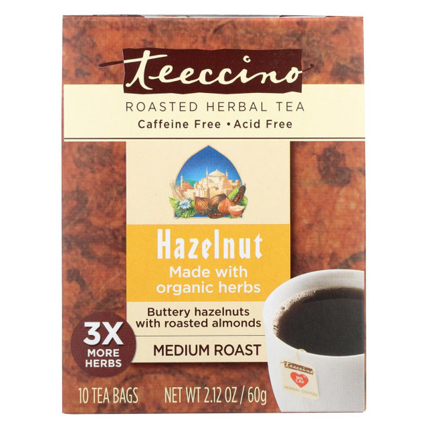 Teeccino Herbal Coffee Hazelnut - 10 Tea Bags - Case of 6