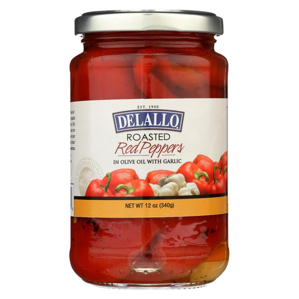 Delallo - Roasted Red Peppers with Garlic and Olive Oil - Case of 12 - 12 oz.