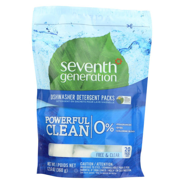 Seventh Generation Automatic Dishwasher Detergent Packs - Free and Clear - 20 ct - Case of 12