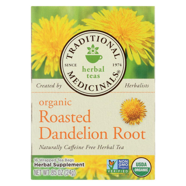 Traditional Medicinals Organic Roasted Dandelion Root Herbal Tea - 16 Tea Bags - Case of 6