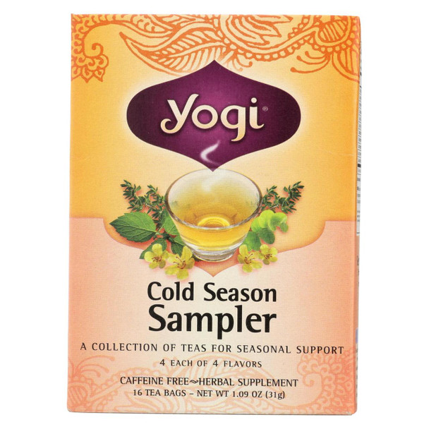 Yogi Cold Season Tea Sampler Caffeine Free - 16 Tea Bags - Case of 6