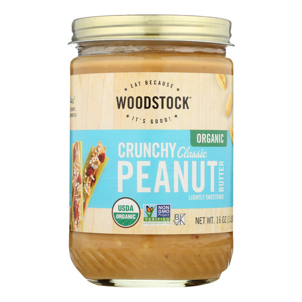 Woodstock Organic Classic Peanut Butter- Crunchy - Case of 12 - 16 oz.