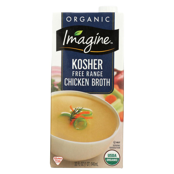 Imagine Foods Chicken Broth - Kosher Free Range - Case of 12 - 32 Fl oz.