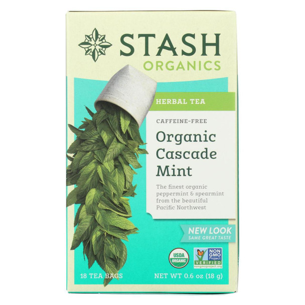 Stash Tea Organic Herbal Tea - Cascade Mint - Case of 6 - 18 Bags