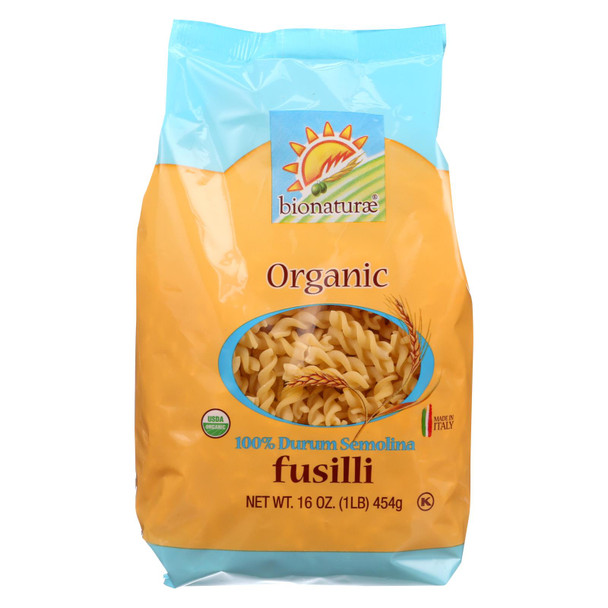 Bionaturae Pasta - Organic - 100 Percent Durum Semolina - Fusilli - 16 oz - case of 12