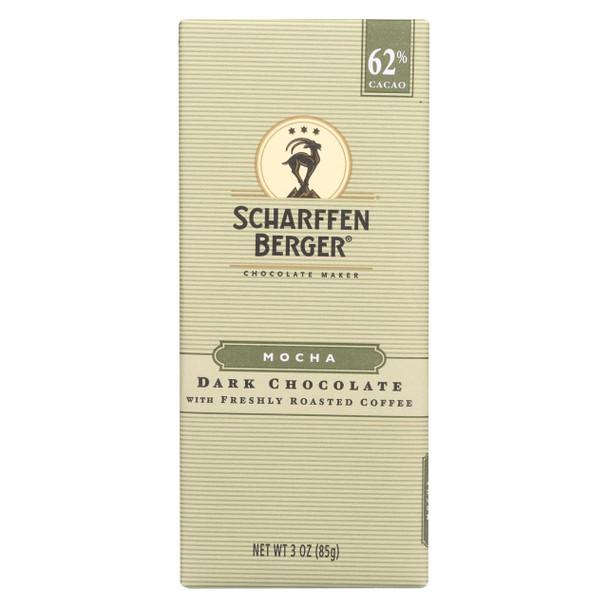 Scharffen Berger Chocolate Bar - Dark Chocolate - 62 Percent Cacao - Mocha - 3 oz Bars - Case of 12