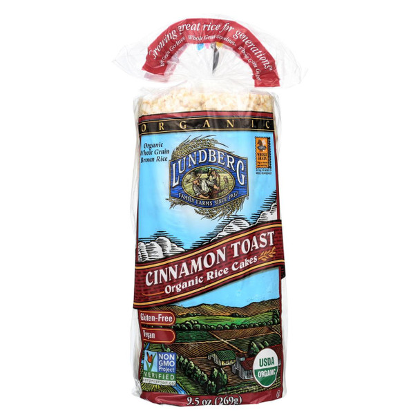 Lundberg Family Farms Organic Rice Cakes - Cinnamon Toast - Case of 12 - 9.5 oz.