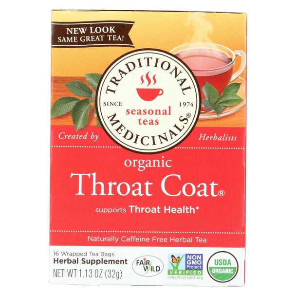 Traditional Medicinals Organic Throat Coat Herbal Tea - 16 Tea Bags - Case of 6