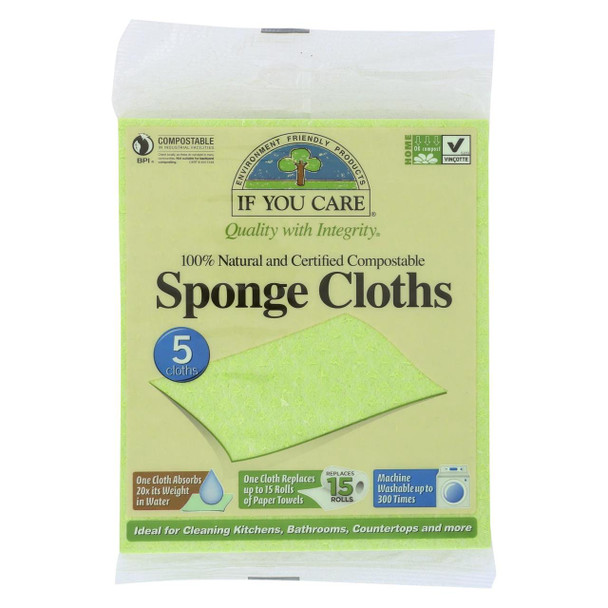 If You Care Sponge Cloths - 100 Percent Natural - 5 Count - Case of 12