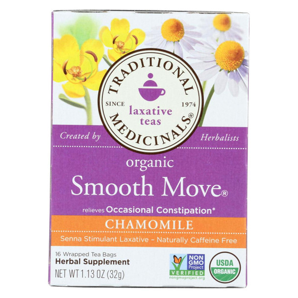 Traditional Medicinals Organic Smooth Move Chamomile Herbal Tea - 16 Tea Bags - Case of 6