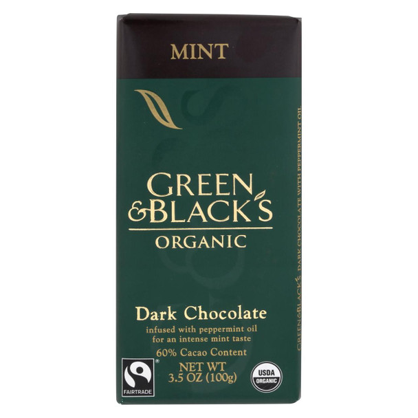Green and Black's Organic Chocolate Bars - Dark Chocolate - 60 Percent Cacao - Mint - 3.5 oz Bars - Case of 10