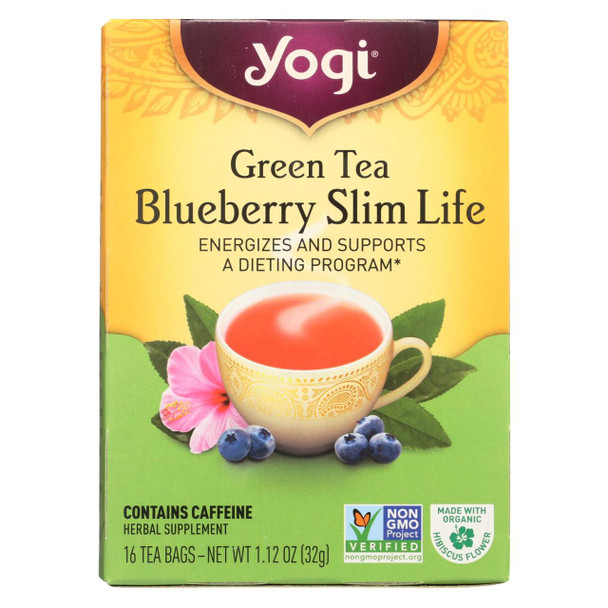 Yogi Green Slim Life Herbal Tea Blueberry - 16 Tea Bags - Case of 6