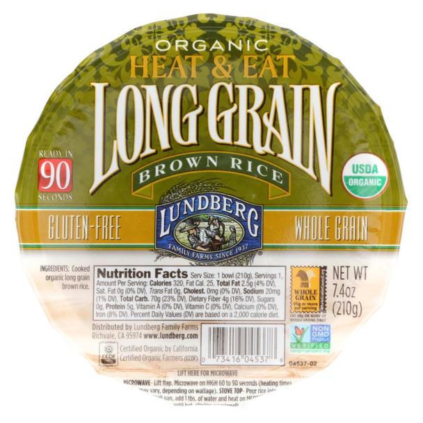 Lundberg Family Farms Organic Long Grain Brown Rice - Case of 12 - 7.4 oz.