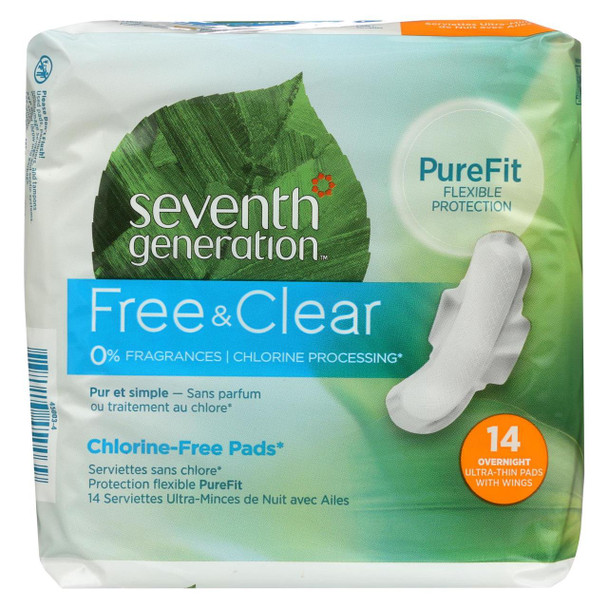 Seventh Generation Pads - Overnight Ultra Thin - 14 ct - Case of 12