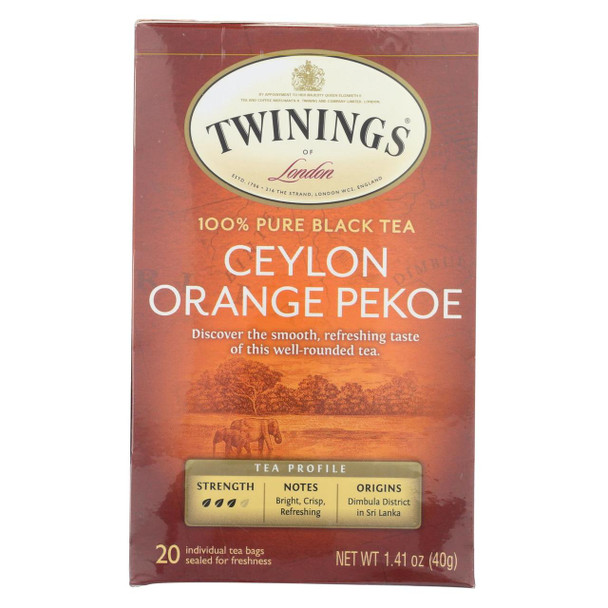 Twinings Tea Black Tea - Ceylon Orange Pekoe - Case of 6 - 20 Bags