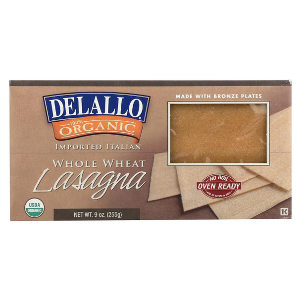 Delallo - Organic Whole Wheat Lasagna Pasta - Case of 12 - 9 oz.