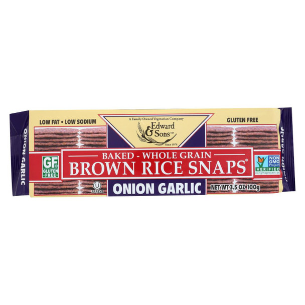 Edward and Sons Brown Rice Snaps - Onion Garlic - Case of 12 - 3.5 oz.