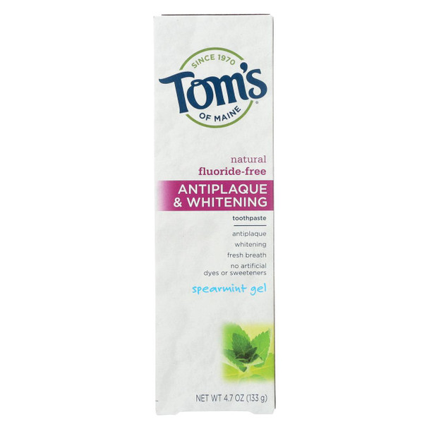 Tom's of Maine Antiplaque and Whitening Toothpaste Spearmint Gel - 4.7 oz - Case of 6