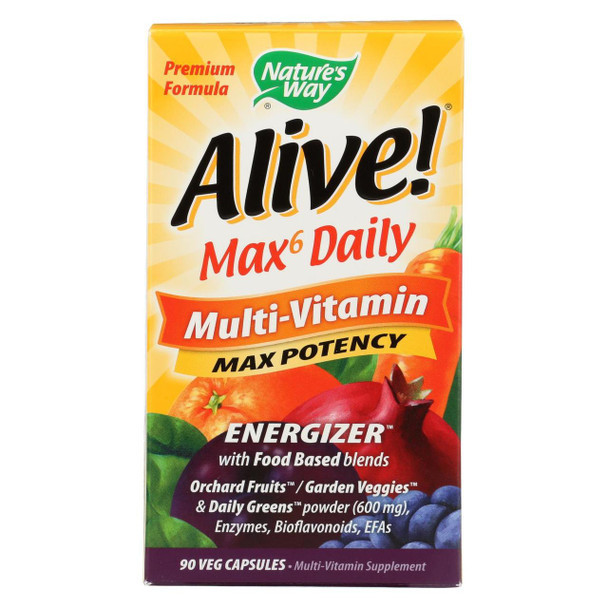 Nature's Way - Alive! Max6 Daily Multi-Vitamin - Max Potency - 90 Veg Capsules