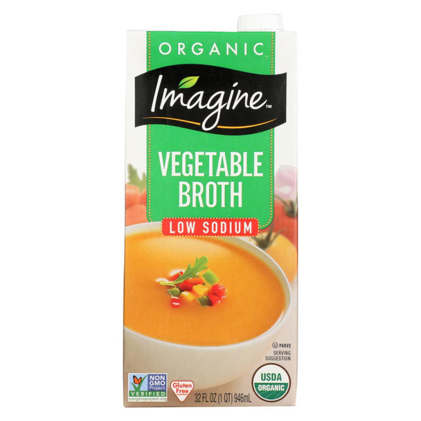 Imagine Foods Vegetable Broth - Low Sodium - Case of 12 - 32 Fl oz.