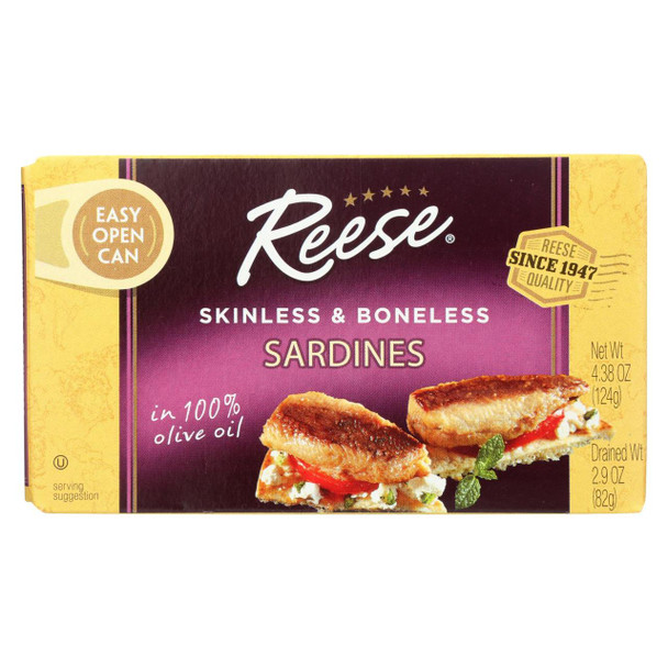 Reese Sardines - Skinless Boneless in Olive Oil - Case of 10 - 4.37 oz