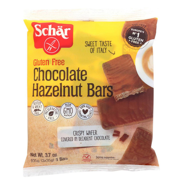 Schar Chocolate Hazelnut Bars Gluten Free - Case of 12 - 3.7 oz.