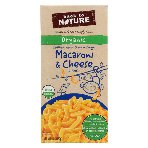 Back To Nature Organic Macaroni and Cheddar Cheese Dinner - Case of 12 - 6 oz.
