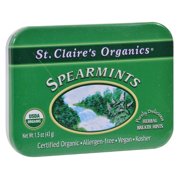 St Claire's Organic Spearmints Display Case - Case of 6 - 1.5 oz