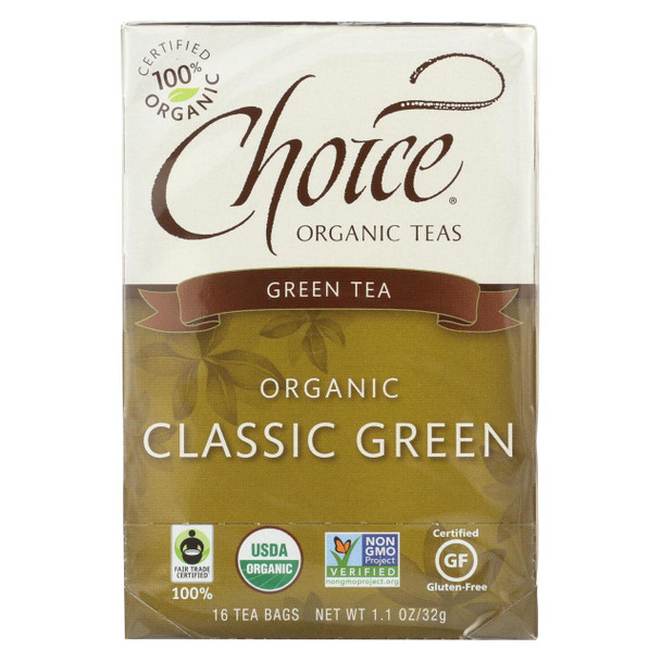 Choice Organic Teas Classic Blend Green Tea - 16 Tea Bags - Case of 6