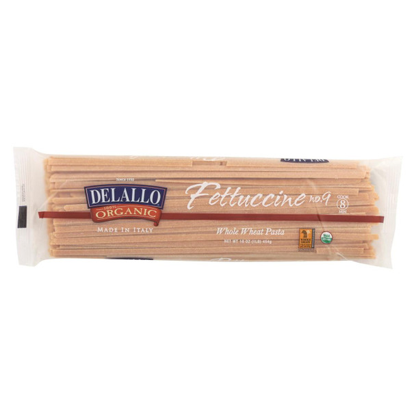 Delallo - 100% Organic Whole Wheat Fettuccine - Case of 16 - 16 oz