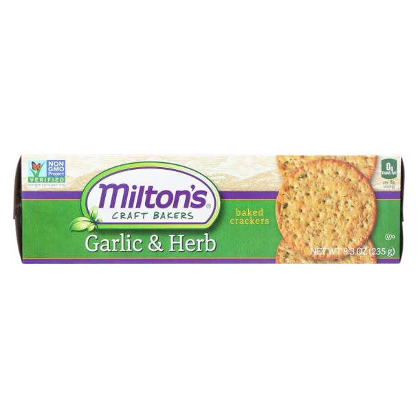 Milton's Crackers - Roasted Garlic and Herbs - Case of 12 - 8.3 oz.